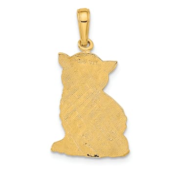 14k Yellow Gold Polished and Textured Cat Pendant