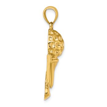 14k Yellow Gold Solid Polished and Textured Open-backed Golf pendant