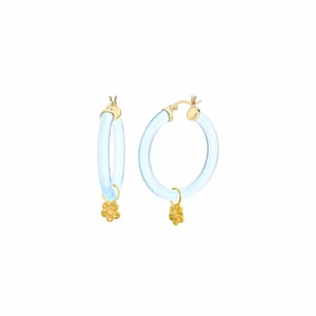 14K Yellow Gold Over Sterling Silver Acrylic Mini Flower Charm Hoop
Earrings in Blue