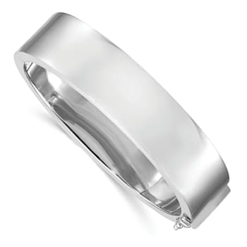 Rhodium Over Sterling Silver 16mm Flat Hinged Bangle