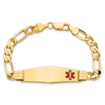 14k Yellow Gold Medical Soft Diamond Shape Red Enamel Flat Figaro Link
ID Bracelet