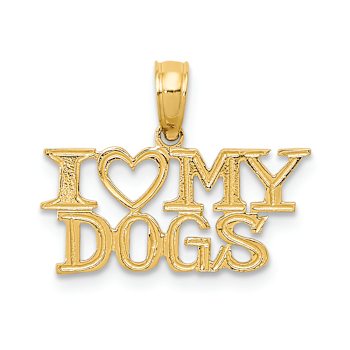 14K Yellow Gold I HEART MY DOGS Pendant
