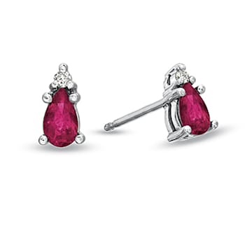 0.42ctw Pear Shaped Ruby and Diamond Earrings in 14k White Gold