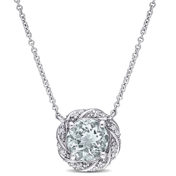 Aquamarine & Diamond 10K White Gold Pendant With Chain 1.27ctw
