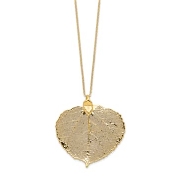 Dipped in 24k Gold Aspen Leaf Pendant with Cable Link 20 Inch Gold-tone Chain