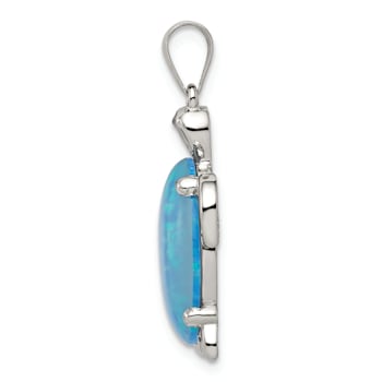 Rhodium Over Sterling Silver Lab Created Opal Inlay Sea Turtle Pendant