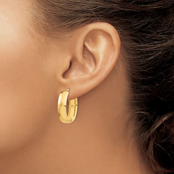 14k Yellow Gold 1" High Polished Oval Hoop Earrings
