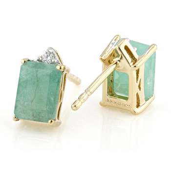 Emerald And White Zircon Stud Earrings In 18K Gold Over Sterling Silver 1.75ctw