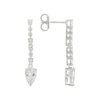 CZ Round And Pear Drop Earrings In Platinum-Enhanced Sterling Silver 3.66ctw