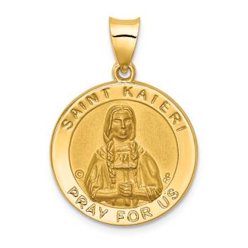 14k Yellow Gold Polished and Satin St. Kateri Medal Pendant