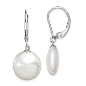 Rhodium Over Sterling Silver 12-13mm Freshwater Cultured Coin Pearl
Leverback Earrings