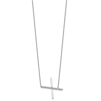 Rhodium Over 14k White Gold Sideways Diamond Initial X Pendant Cable
Link 18 Inch Necklace