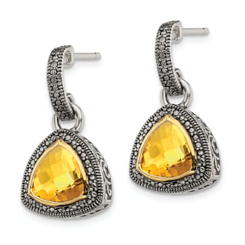 Sterling Silver with 14K Accent Antiqued Citrine Dangle Earrings