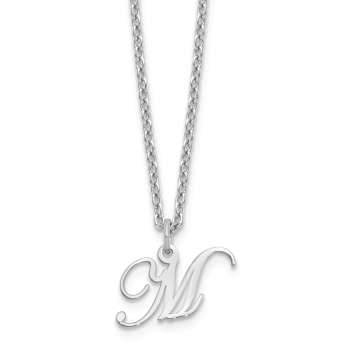 Rhodium Over Sterling Silver Letter M Initial Necklace