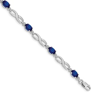 Rhodium Over 14k White Gold Infinity Diamond and Sapphire Bracelet