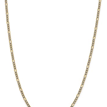 14k Yellow Gold and Rhodium Over 14k Yellow Gold 3.2mm Pave Figaro 24
Inch Chain