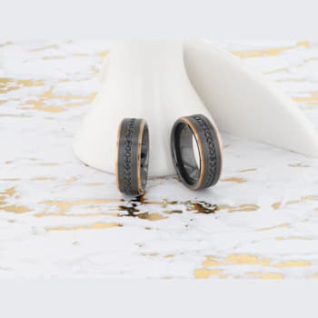 ASTRO Flat Brushed Black Titanium Ring with Rose Gold Plated Edge and
Black Sapphire Settings 8mm