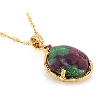 Ruby Zoisite Pear And Ruby Accent Pendant Necklace In 18K Gold Over
Sterling Silver 0.16ct