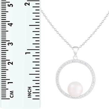 8-9mm White Cultured Freshwater Pearl Sterling Silver Pendant W/Chain