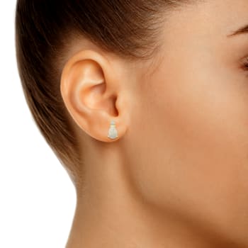 6x4mm Pear Shape Opal with Diamond Accents 14k Yellow Gold Stud Earrings