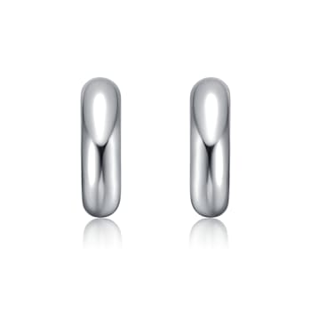 Slim Tubular C-Hoop Earrings In Rhodium Over Brass
