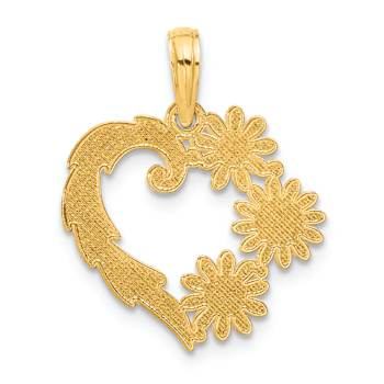 14k Yellow Gold Polished Floral Heart Pendant