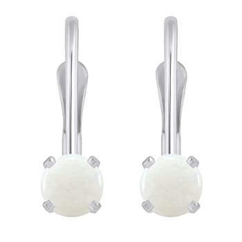 4mm Round Opal Rhodium Over 14k White Gold Drop Earrings