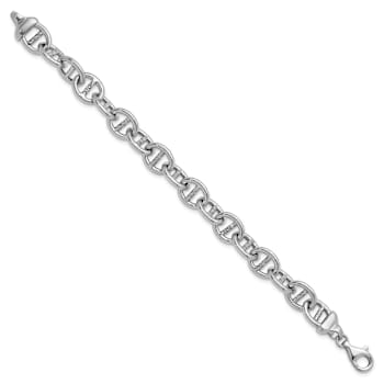 Rhodium Over Sterling Silver Polished and Textured Mariner Link Bracelet