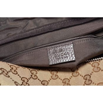 Gucci Large GG Logo Beige Canvas Brown Leather Strap Duffle Bag