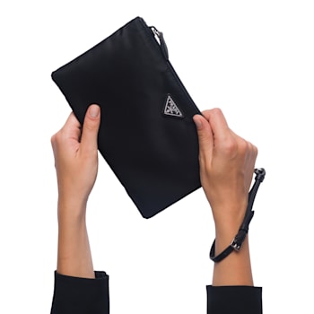 Prada Black Tessuto Nylon Pouch Prada Logo Wristlet Clutch Bag