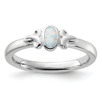 Sterling Silver Stackable Expressions Lab Created Opal Ring 0.08ctw