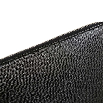 Prada Saffiano Active Black Leather Stripe Zip Around Wallet