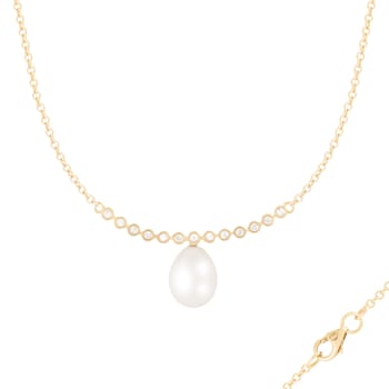 14k Yellow Gold 8mm Cultured Freshwater Pearl Pendant with Diamond
Accents, 18" Chain Built in