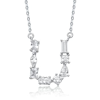 Initial U Mixed Cut CZ Pendant Necklace In Sterling Silver 18 Inch