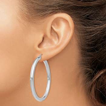Rhodium Over 14k White Gold 1 15/16" Polished Tube Hoop Earrings