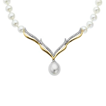 White Freshwater Pearl Sterling Silver with 14K Yellow Gold Over
Sterling Silver Accents Necklace