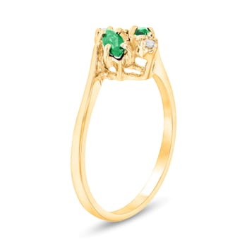 0.28ctw Diamond and Marquise Emerald Ring in 14k Yellow Gold