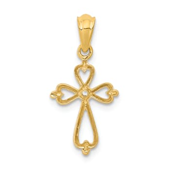 14K Yellow Gold Diamond Accented Cross Pendant