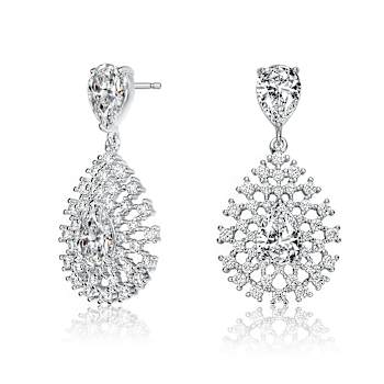 Pear Shape CZ Lace Cluster Drop Earrings In Sterling Silver
