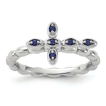 Rhodium Over Sterling Silver Stackable Expressions Cross Lab Created
Sapphire Ring 0.1ctw