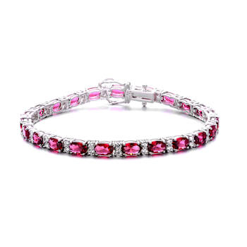 Ruby Color CZ Tennis Bracelet In Sterling Silver