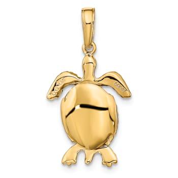 14k Yellow Gold Solid 3D Polished and Textured Moveable Turtle Pendant