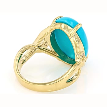 Sleeping Beauty Turquoise And White Diamond Ring In 18K Gold Over
Sterling Silver 0.10ctw