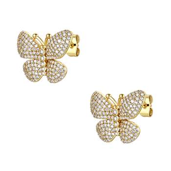 CZ Butterfly Stud Earrings In 14K Gold Over Sterling Silver