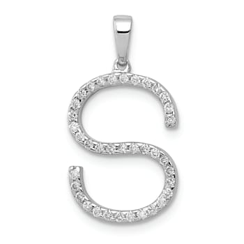 Rhodium Over 14K White Gold Diamond Letter S Initial Pendant