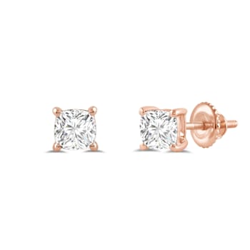 White Cubic Zirconia 14k Rose Gold Studs With Velvet Gift Box 0.50ctw