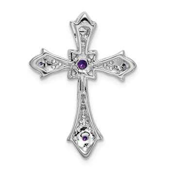 Rhodium Over 10k White Gold 0.09 ctw Amethyst and Diamond Fleur-de-Lis
Cross Slide Pendant