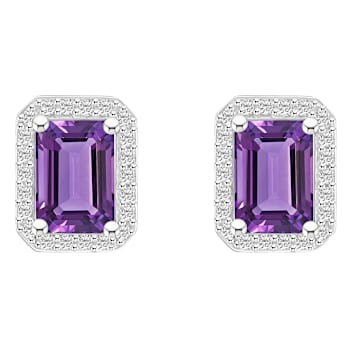 7x5mm Emerald Cut Amethyst And Created White Sapphire 10k White Gold
Halo Stud Earrings