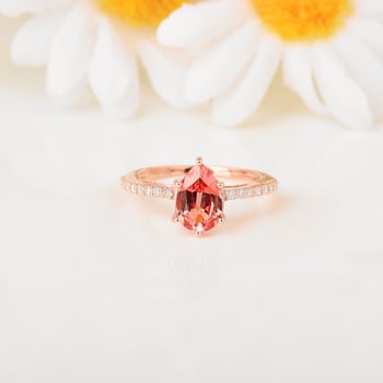 Peach Orange Lab Created Padparadscha Sapphire & Moissanite  14K
Rose Gold Over Silver Orange Ring