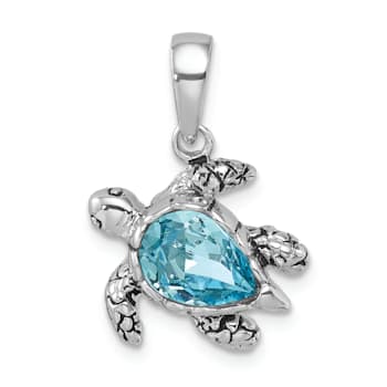 Rhodium Over Sterling Silver Crystal Turtle Pendant
